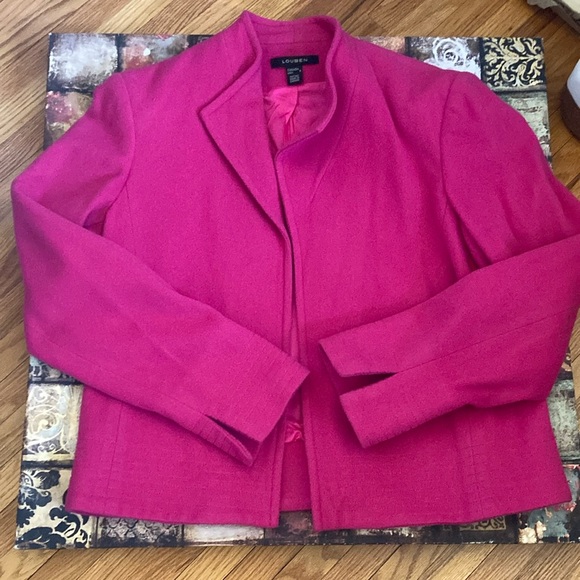 VINTAGE Louben Hot Pink Fuchsia Wool Cashmere Open Front Blazer 80’s Retro Sz 8 - Picture 1 of 16